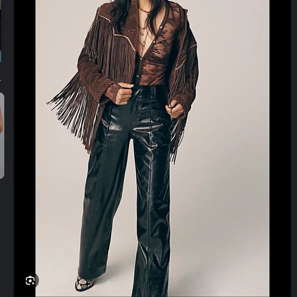 NWT Free People Star crossed lovers patent leather straight pants in Noir size 8 - Picture 1 of 12
